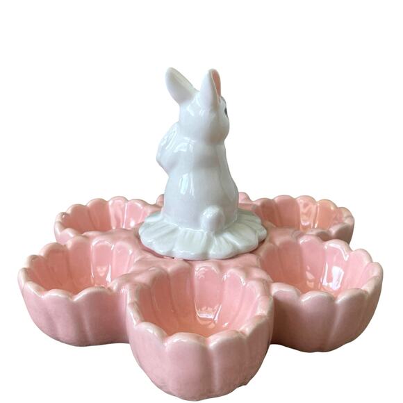 10 STRAWBERRY ST Easter Bunny Ceramic 6 Egg Holder Pink & White Spring NEW - Picture 6 of 10